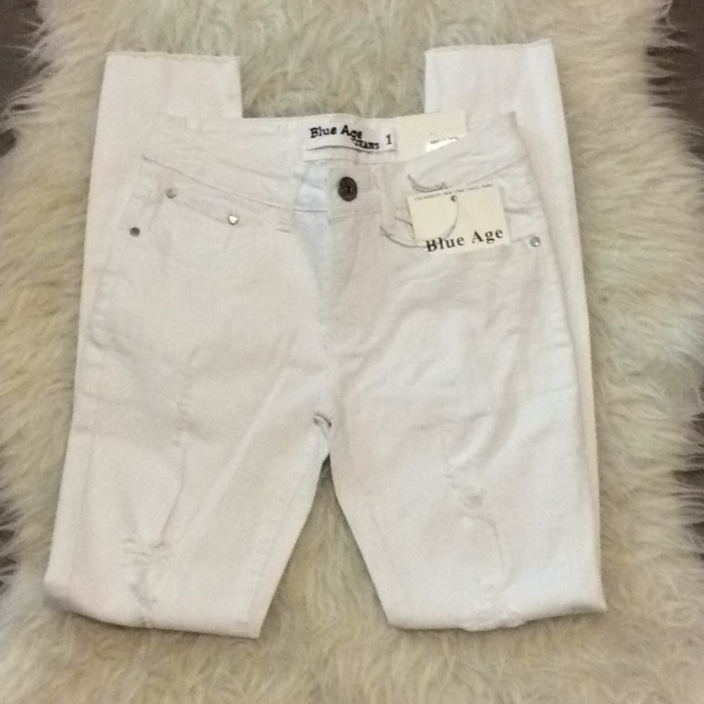 Blue Age Jeans white‎ distressed skinny denim jeans